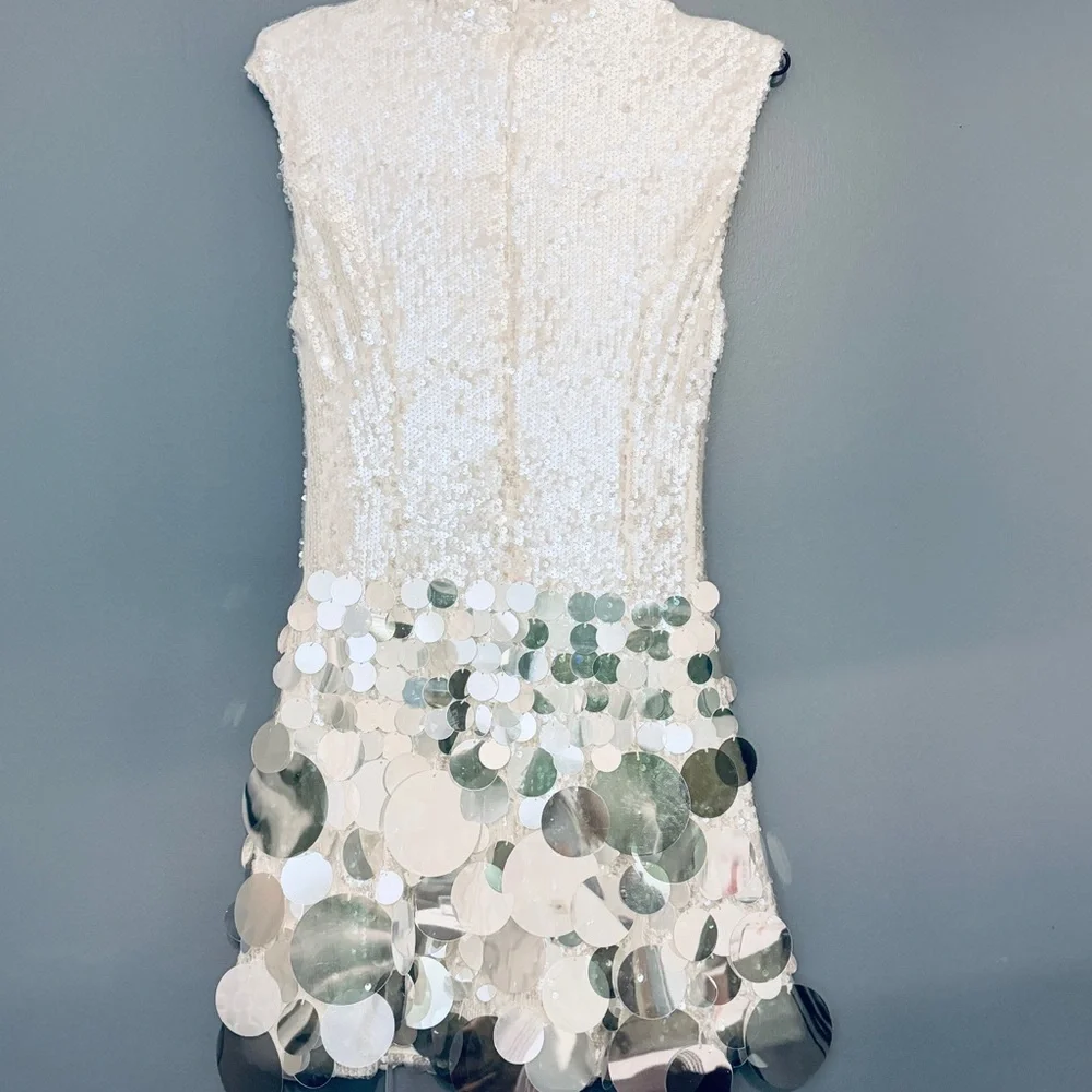 AKIRA White and Silver Sequin A-Line Skirt - Picture 4 of 5